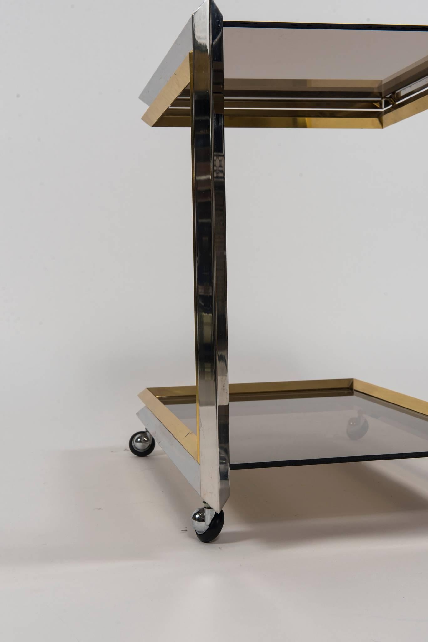 Chrome and Brass Bar Cart For Sale 5