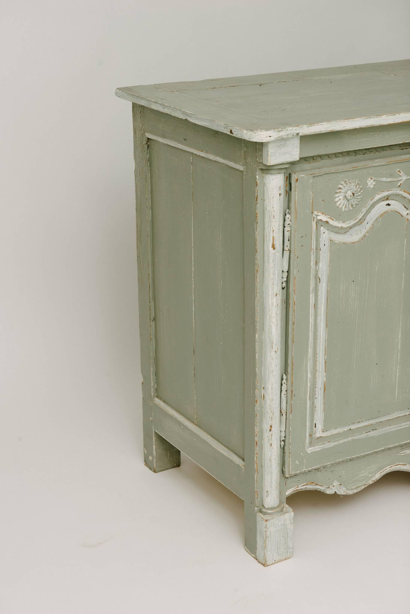 Lovely 18th century French Louis XV buffet from Avignon painted a beautiful gray-green color.