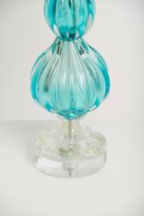 Vintage Blue Murano Glass Lamp on Lucite Base
