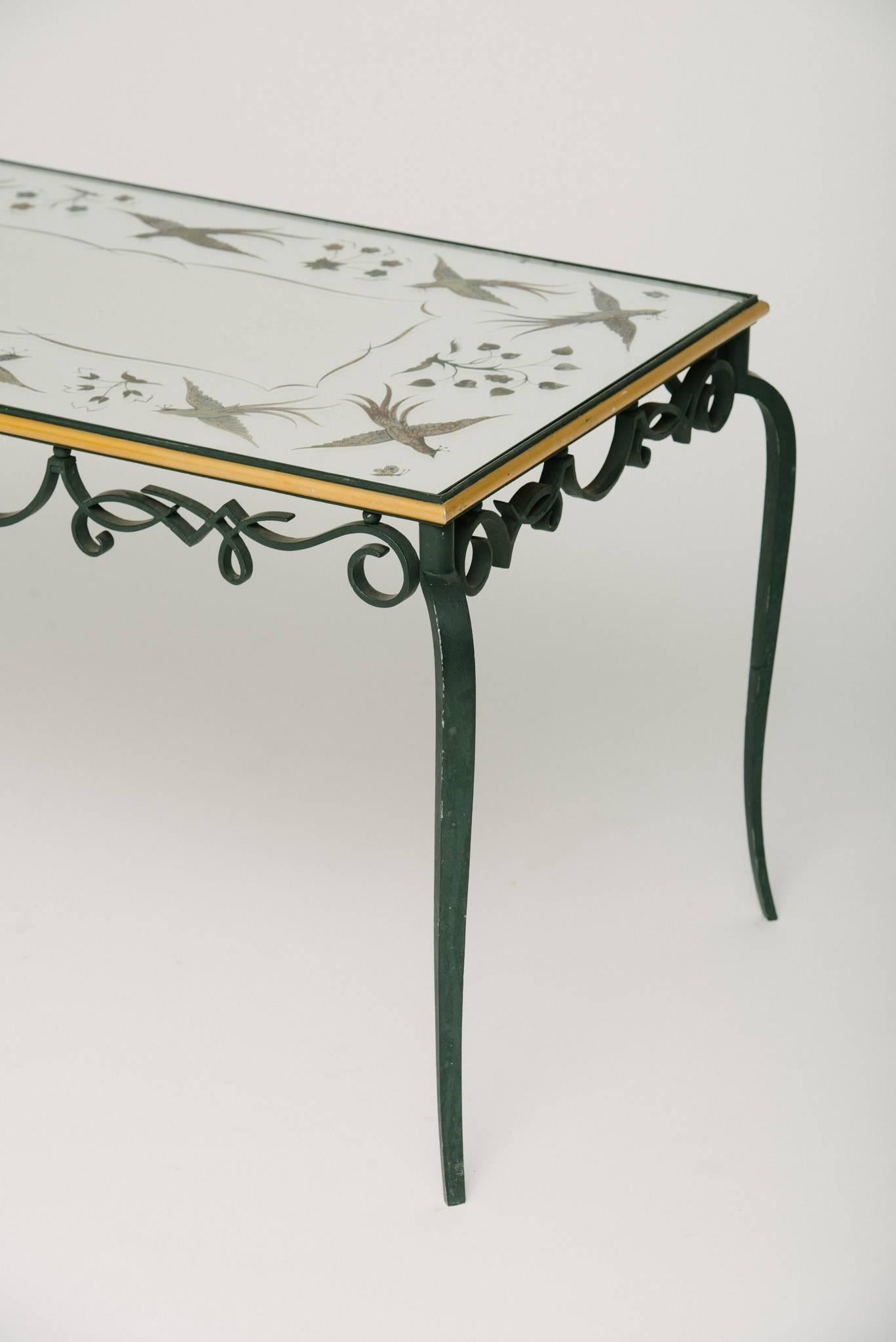 French Iron Églomisé Cocktail Table In Excellent Condition In Houston, TX