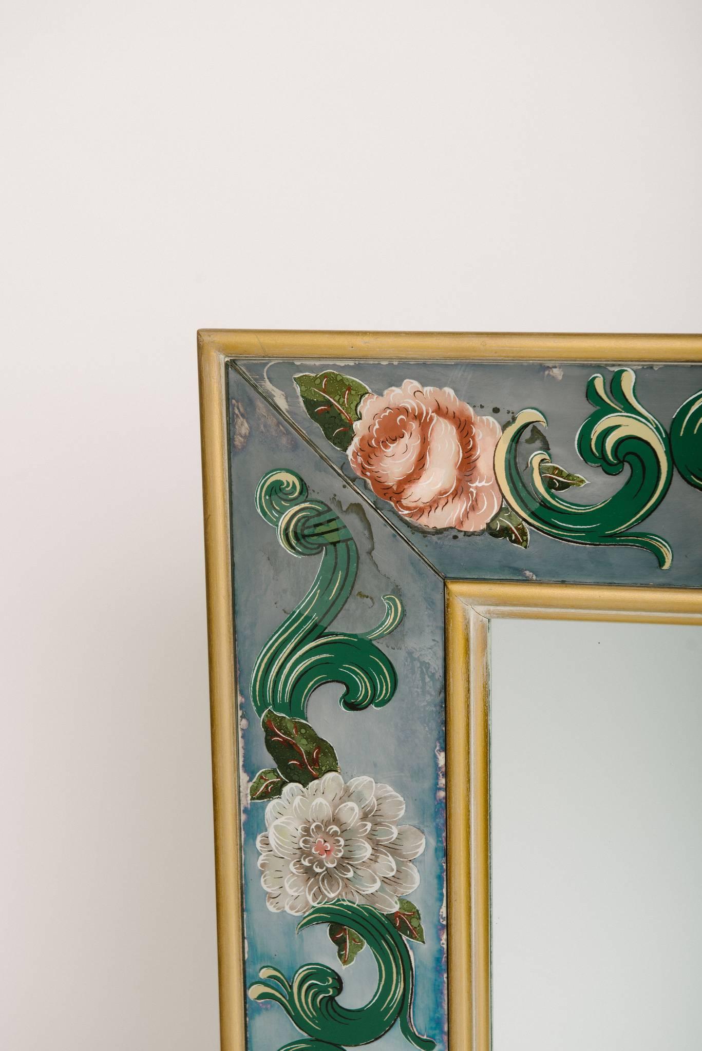 Floral Églomisé Mirror In Good Condition In Houston, TX