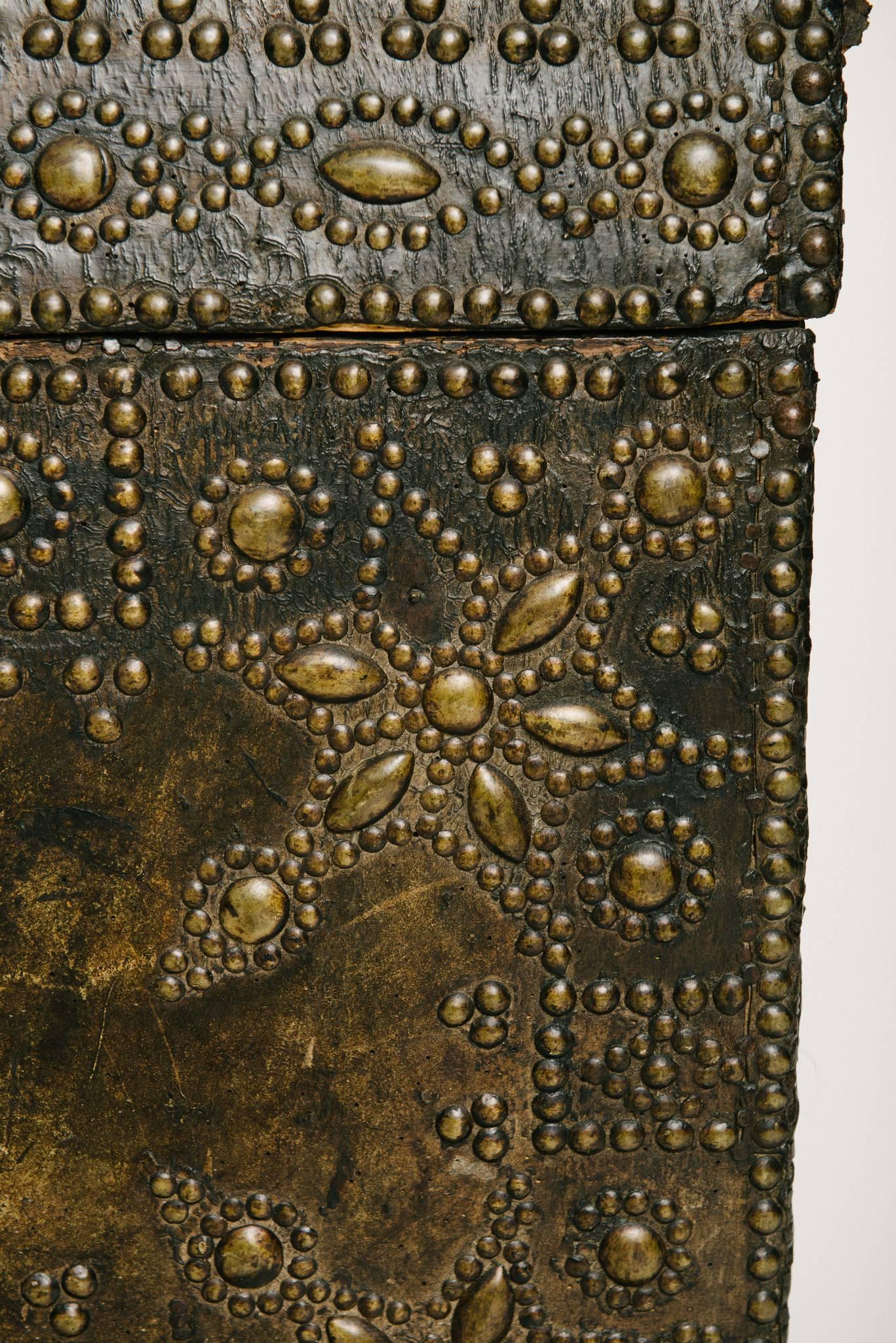 Renaissance 17th Century French Leather Coffer with Nailhead Detail For Sale