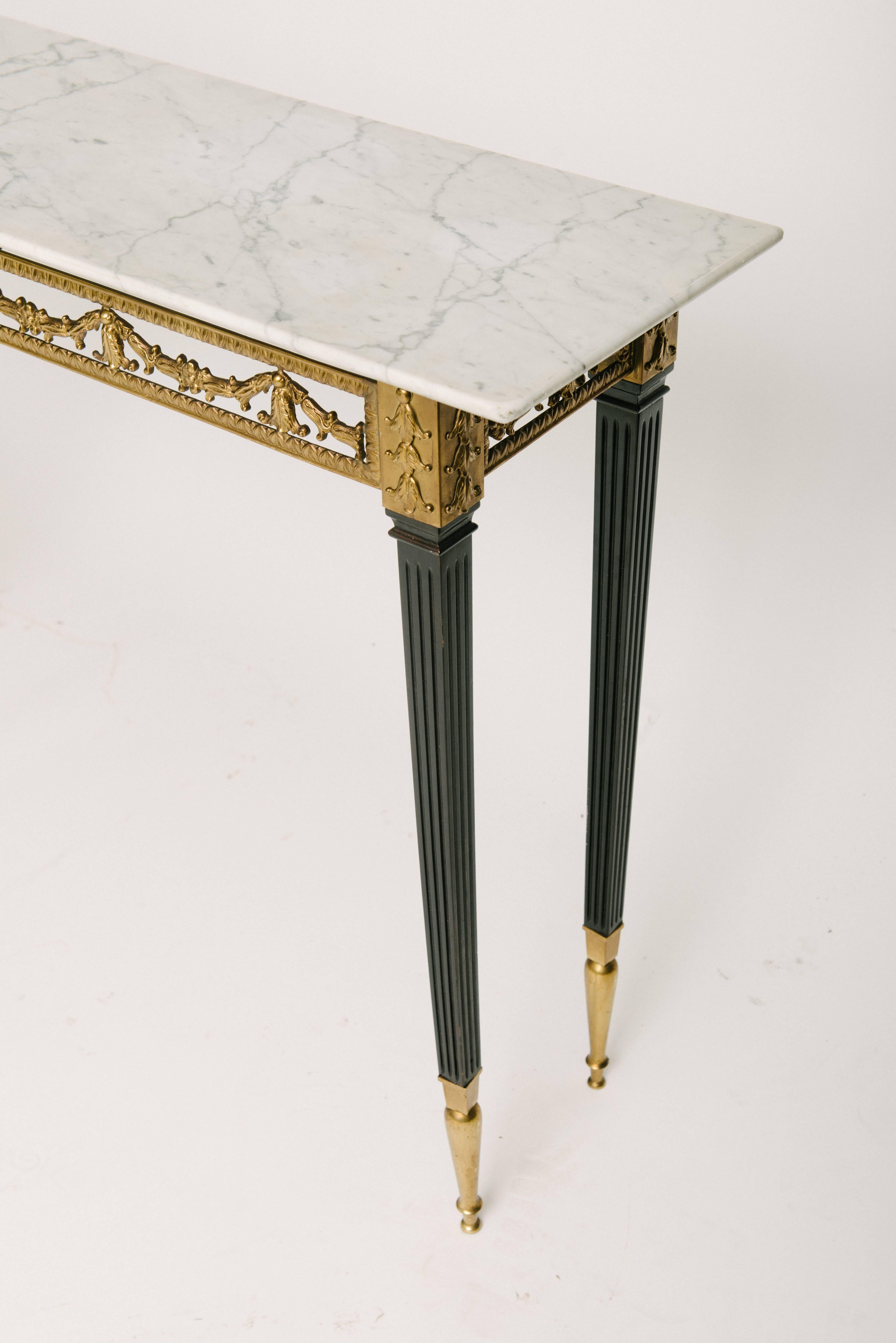 Gilt Italian Neoclassical Style Bronze Console Table with Marble Top