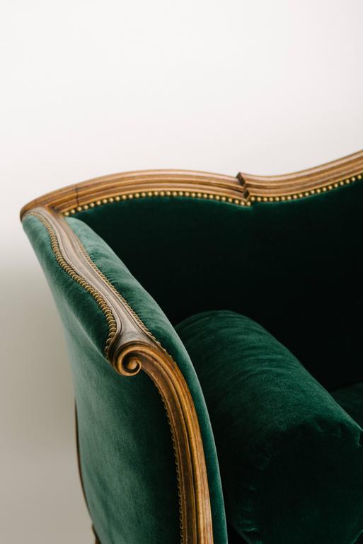 Carved 19th Century Louis XV Style Sultanes Sofa in a Dark Emerald Mohair