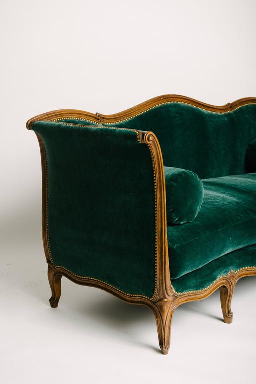 19th Century Louis XV Style Sultanes Sofa in a Dark Emerald Mohair 1