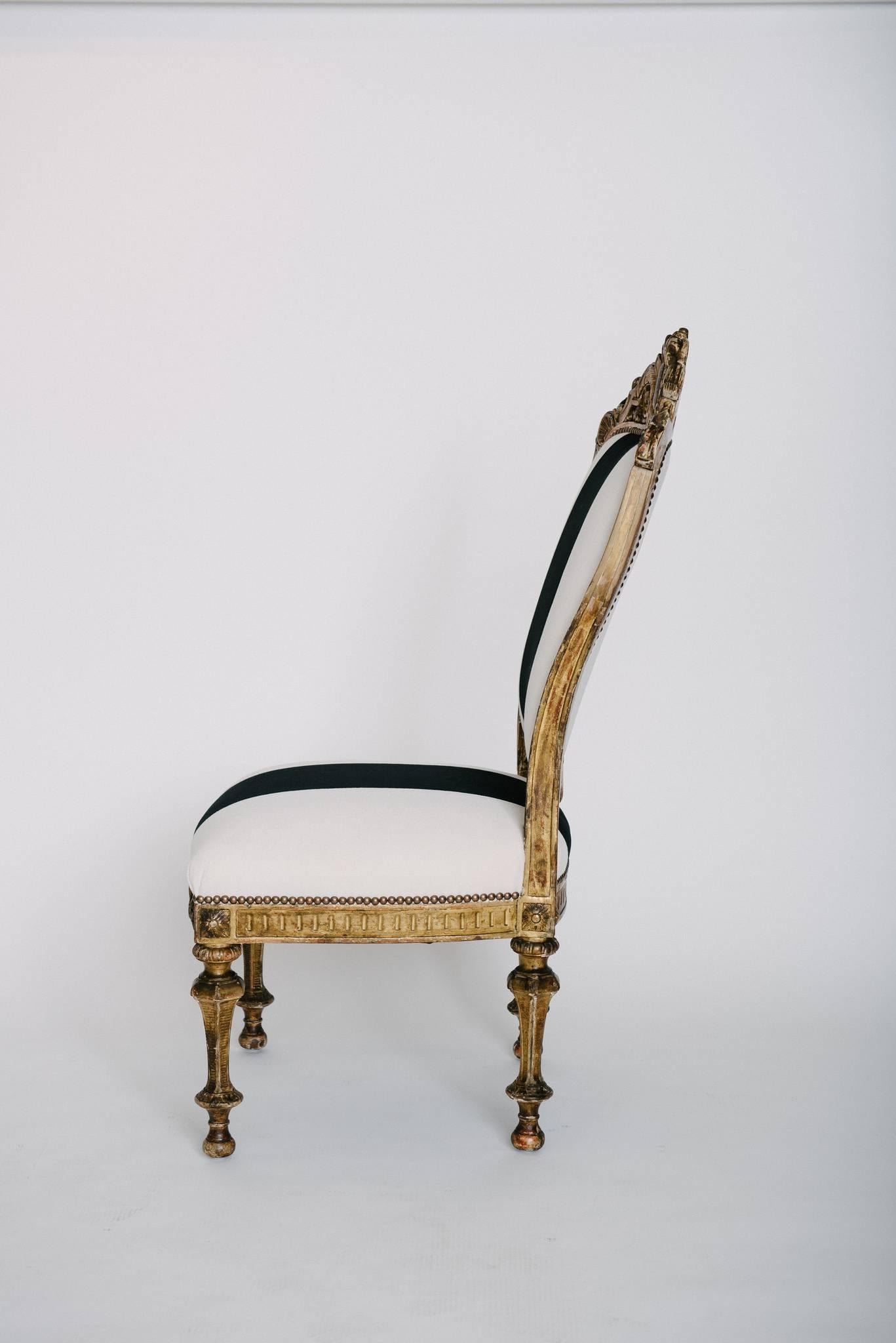 19th Century Italian Giltwood Slipper Chairs In Excellent Condition In Houston, TX