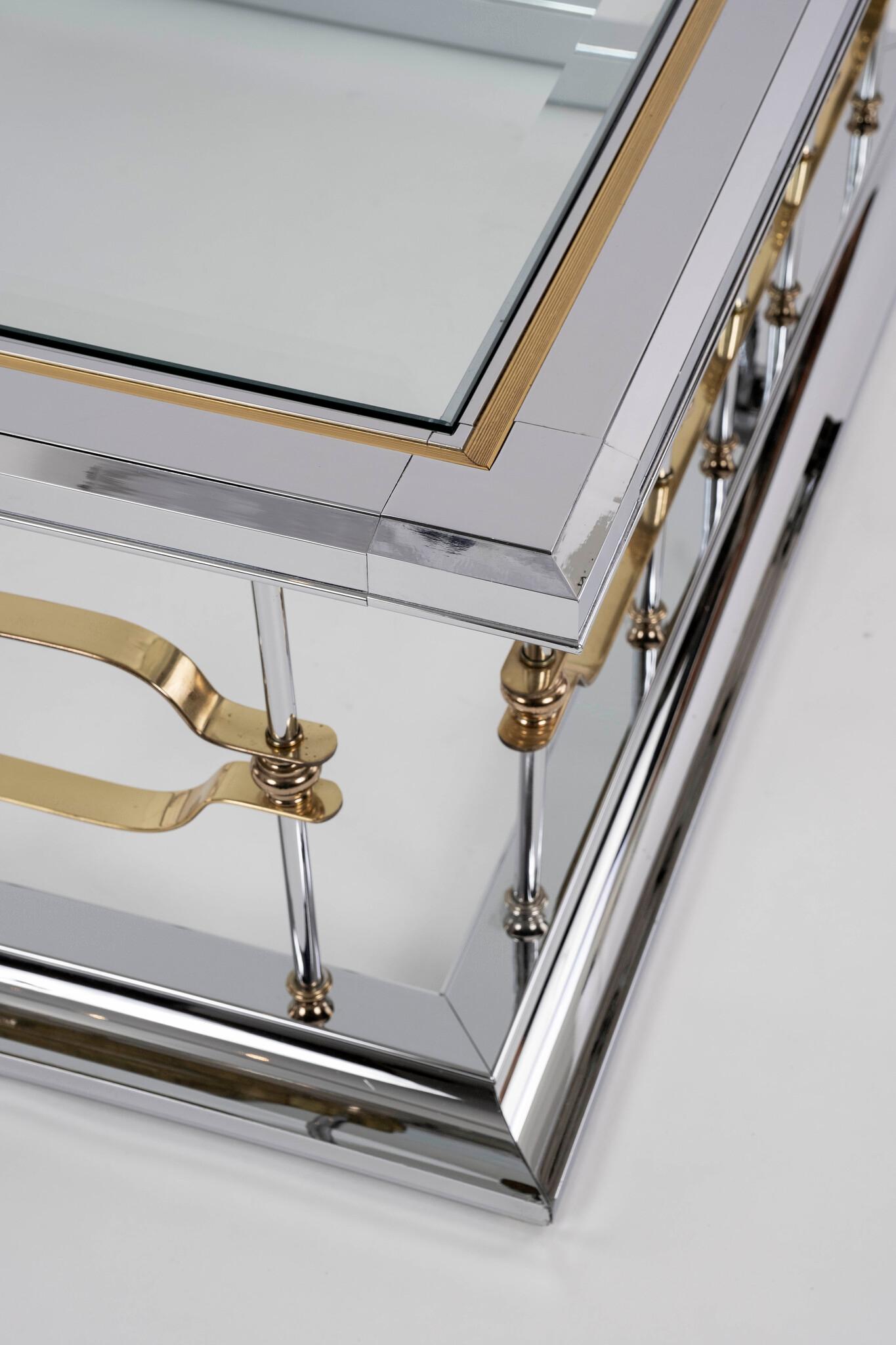 Moderne Romeo Rega Style Chrome Brass & Glass Cocktail Tables en vente