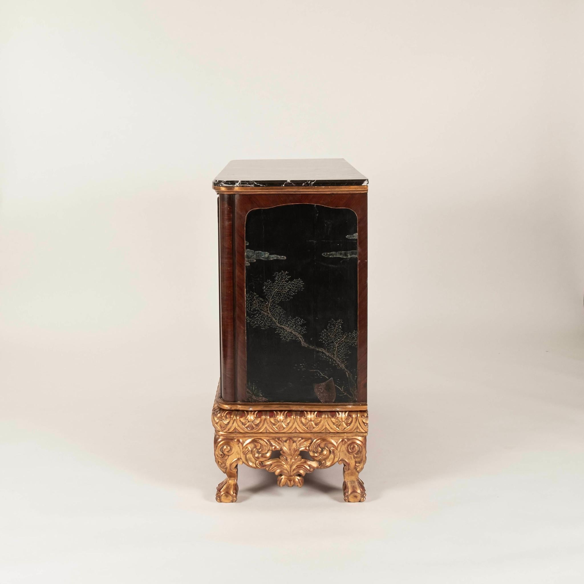 Italian Pair Coromandel Giltwood Cabinets, circa 1920s For Sale