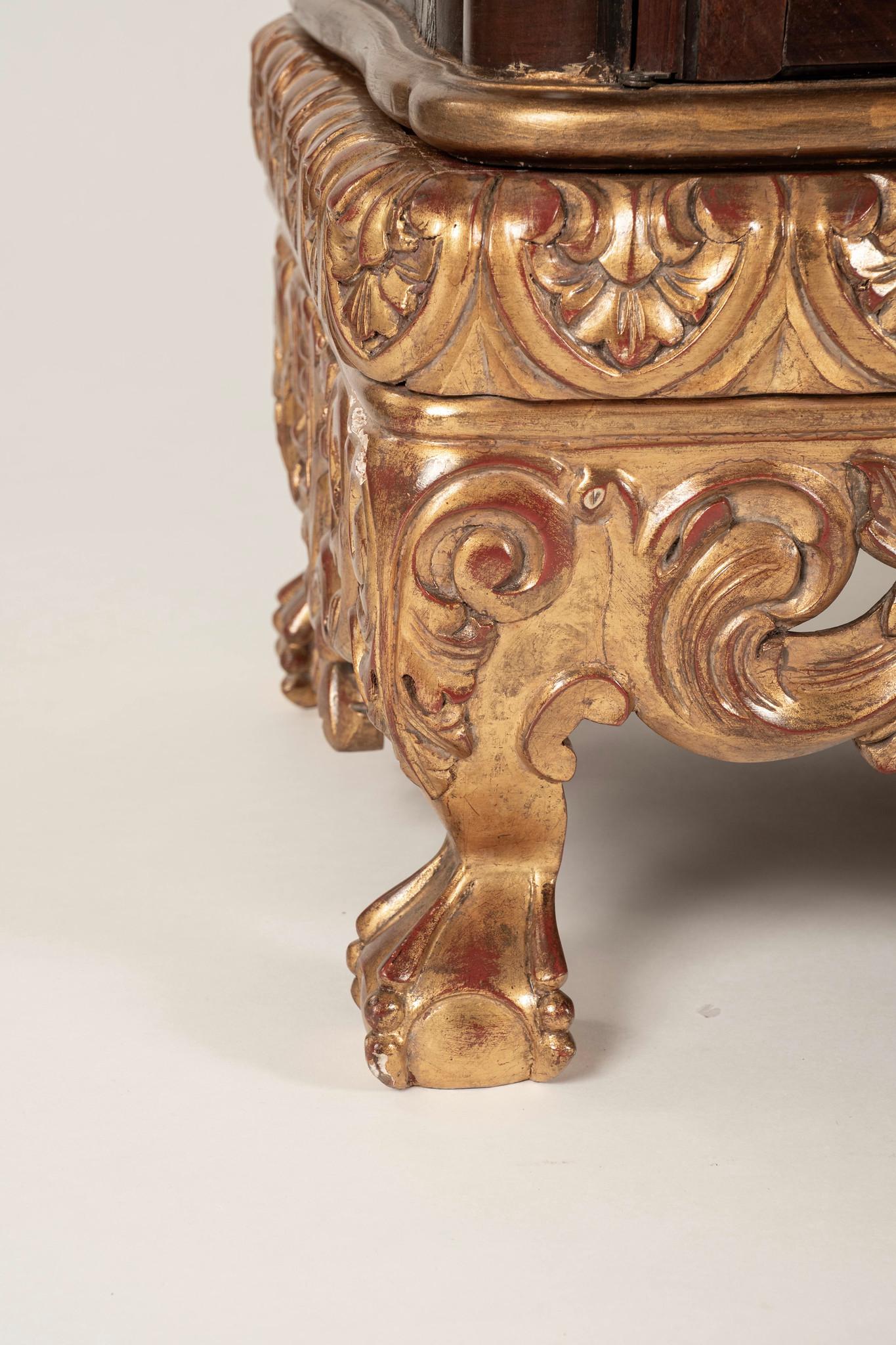 Marble Pair Coromandel Giltwood Cabinets, circa 1920s For Sale