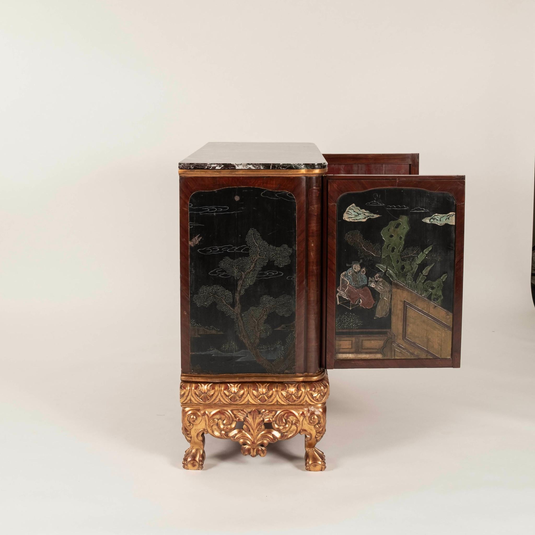 Pair Coromandel Giltwood Cabinets, circa 1920s For Sale 4