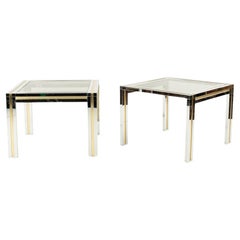 Pair Brass Chrome and Glass Side Tables in the style of Willy Rizzo