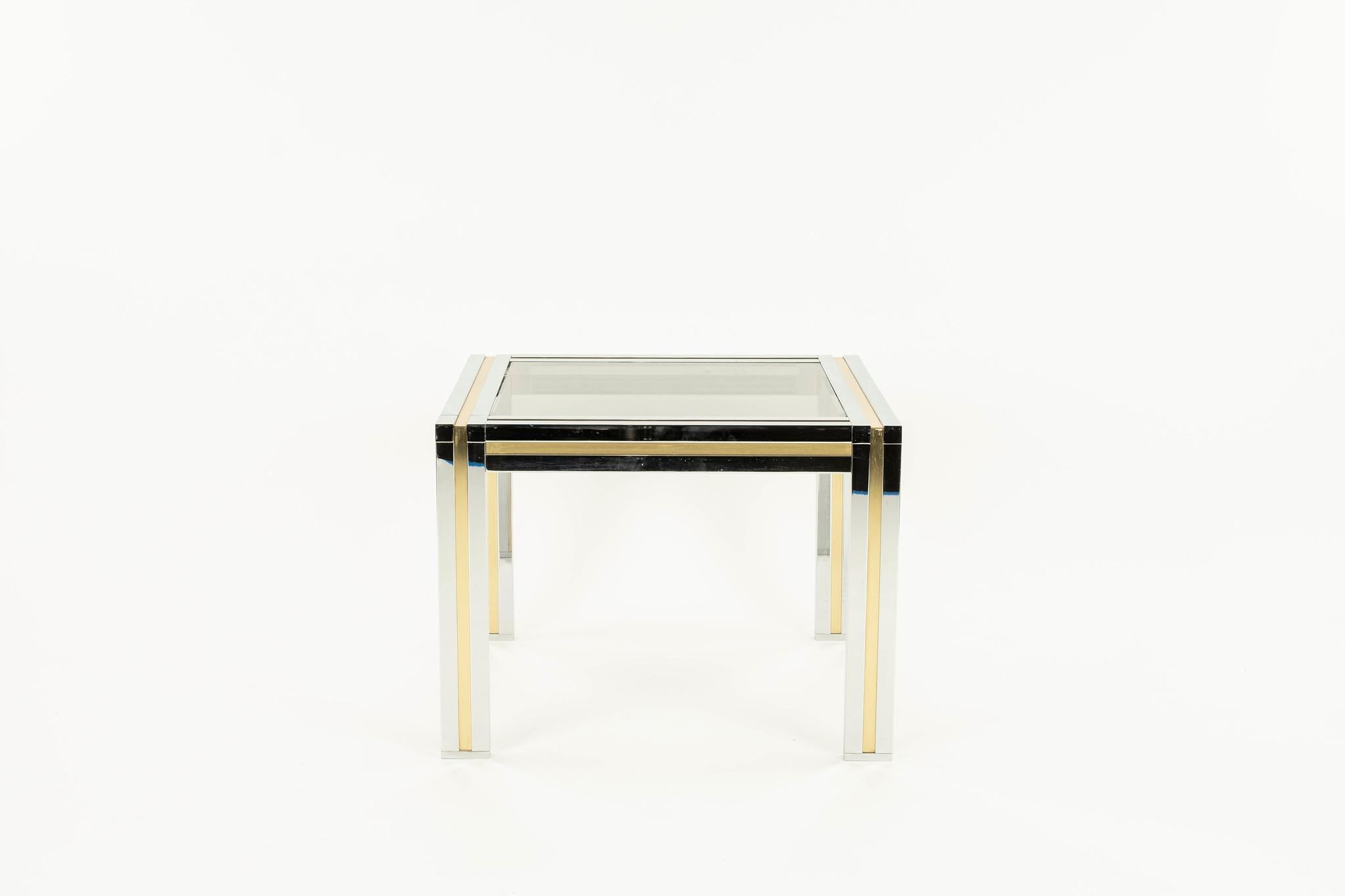 Pair Brass Chrome and Glass Side Tables in the style of Willy Rizzo For Sale 2