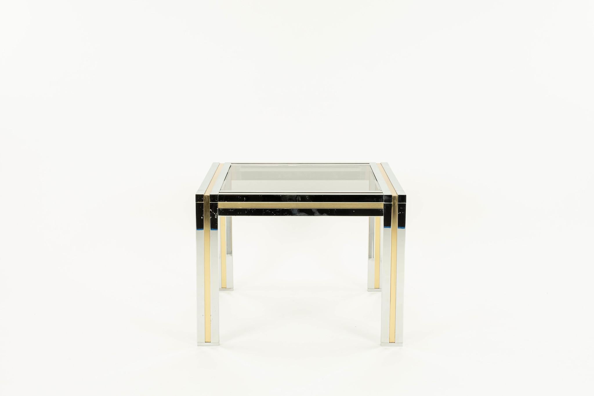 Pair Brass Chrome and Glass Side Tables in the style of Willy Rizzo For Sale 5