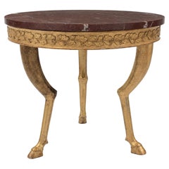 19th Century Neoclassical Giltwood & Rouge Marble Goat Leg Center Table