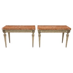 Pair 18th Century Italian Neoclassical Painted Parcel Gilt Consoles