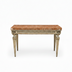 Pair 18th Century Italian Neoclassical Painted Parcel Gilt Consoles
