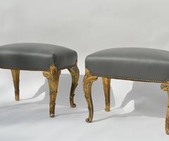 Pair of 19th Century Leather Gilt Wood Tabourets