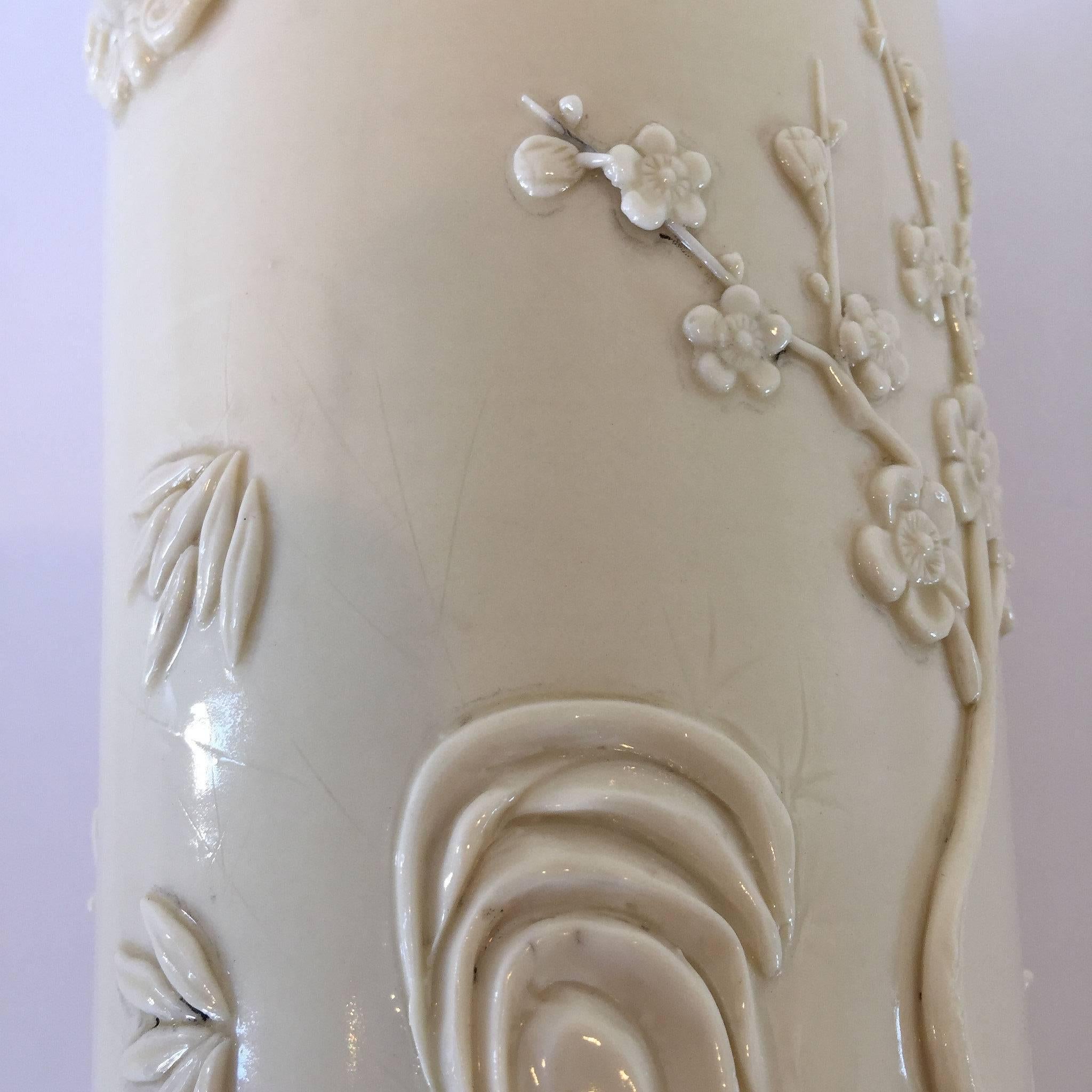 20th Century Chinese Deco Blanc de Chine Cherry Blossom Rolwagen Vase