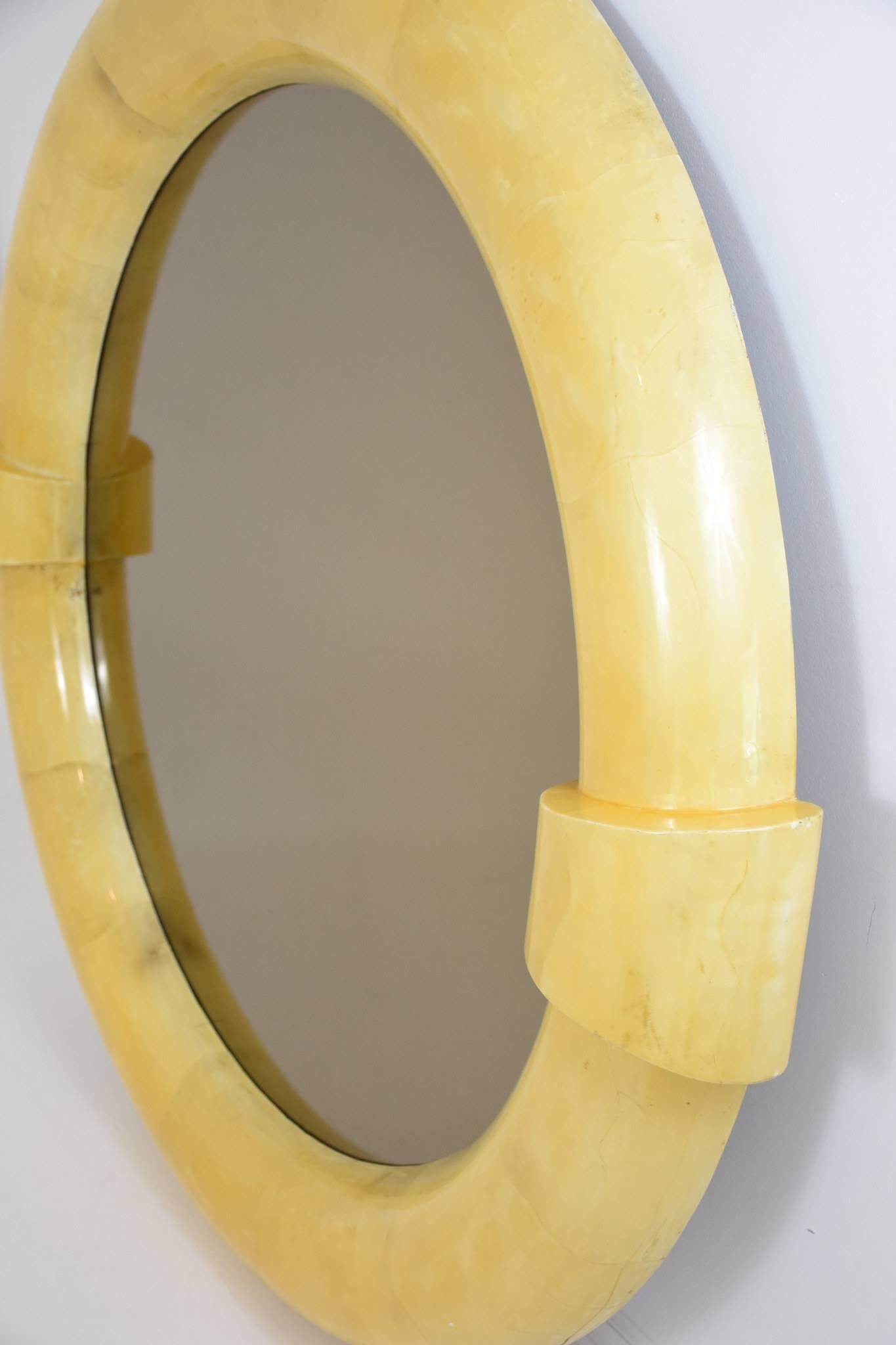 Monumental Karl Springer Inspired Goatskin Mirror For Sale 3