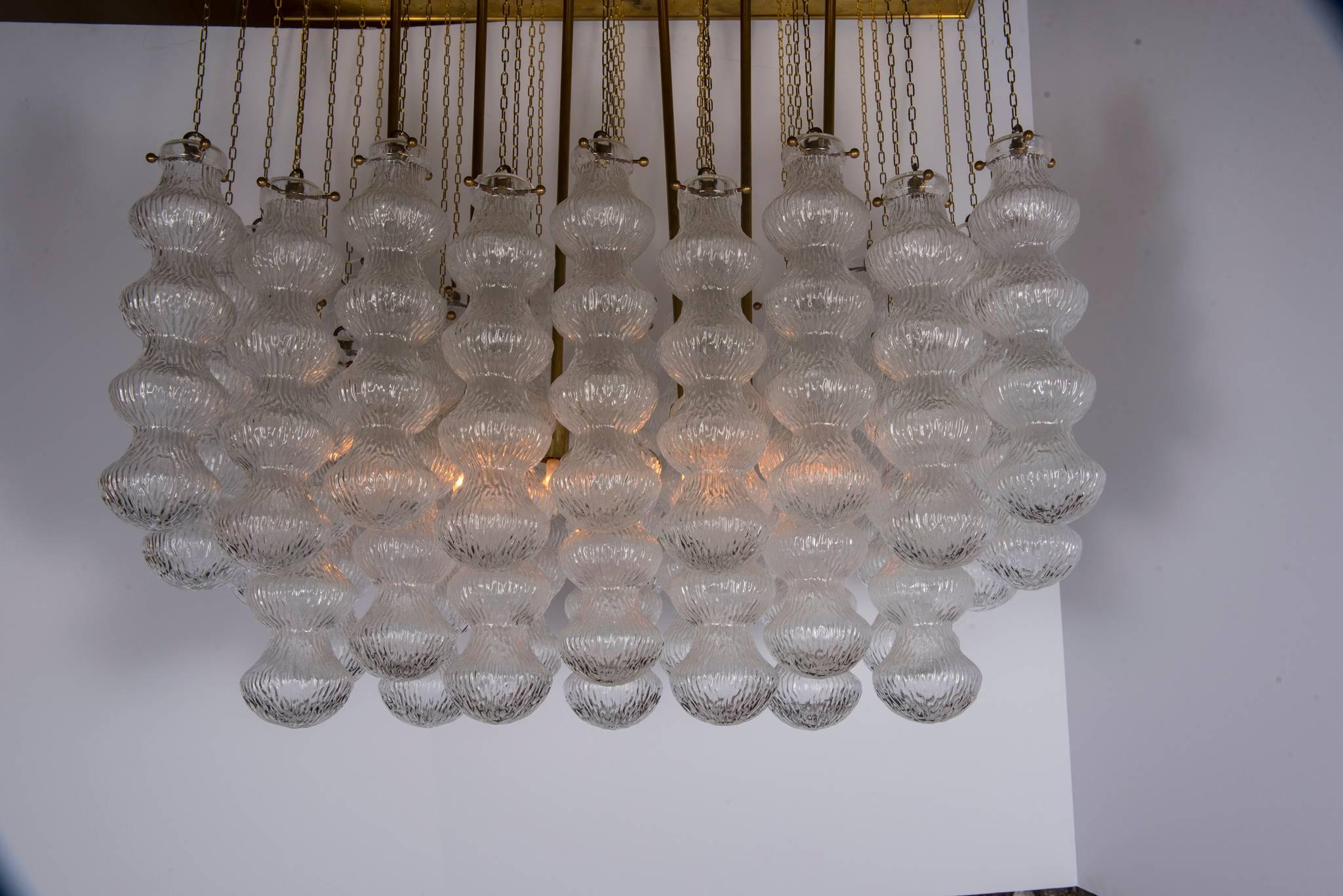 Blown Glass Mid Century Modern Murano Glass and Brass Chandelier By Seguso