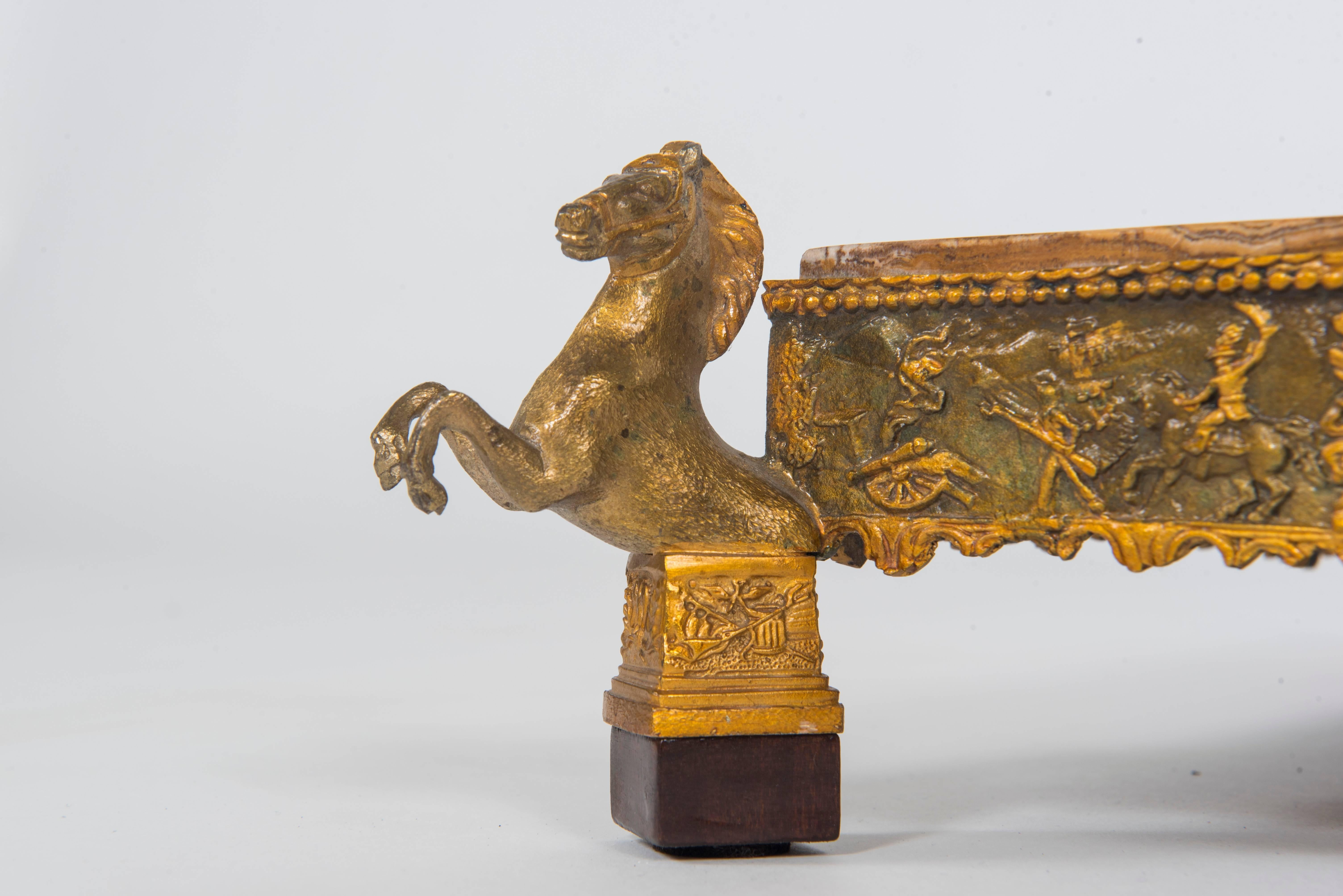European Gilt Neoclassical Style Bronze Horse and Marble Plateau
