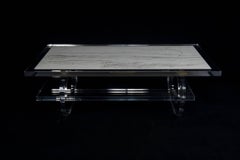 Two-Tiered Lucite Cocktail Table with Marble Inset Top