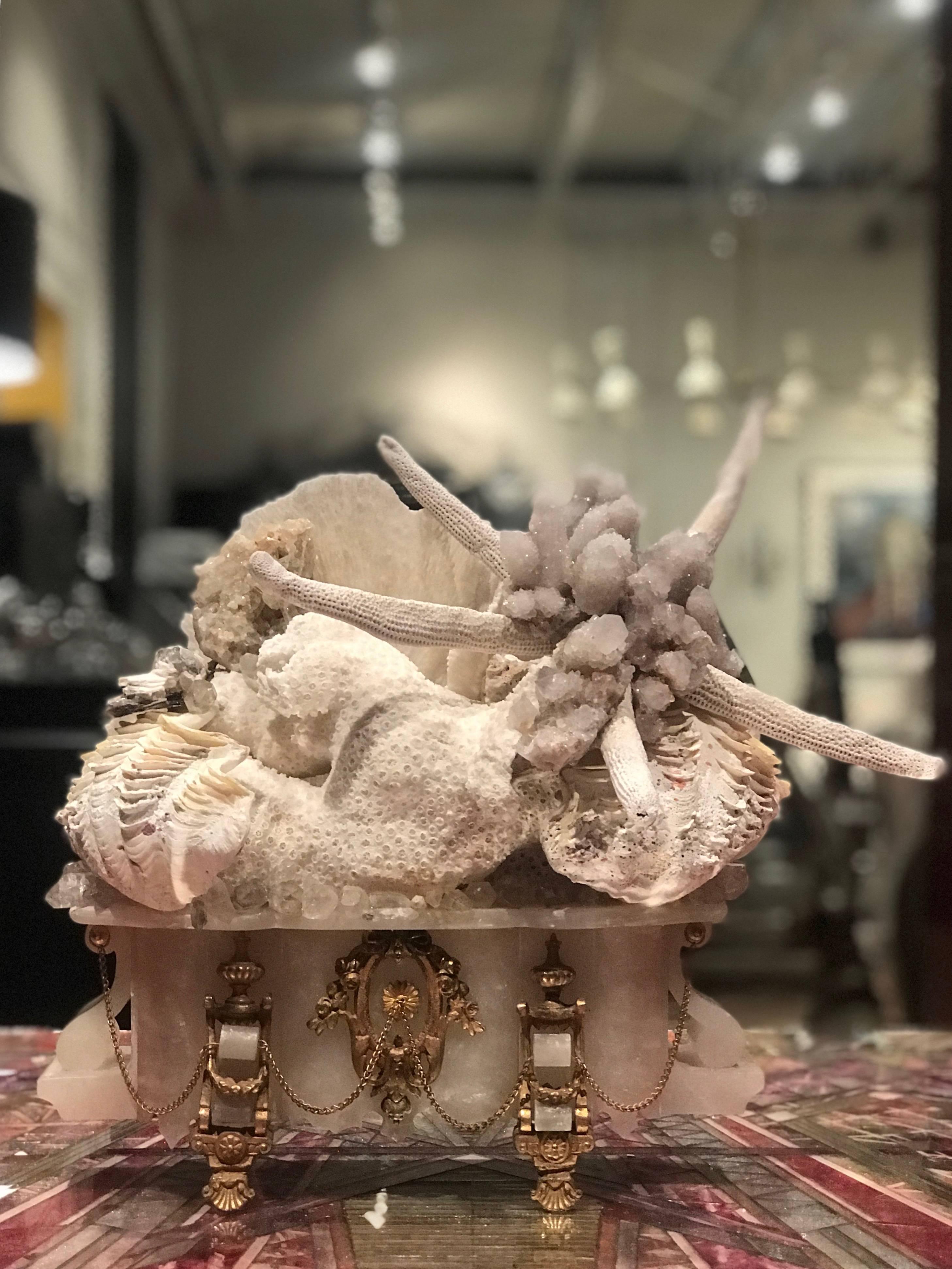 Coral Clam and Quartz Sonnet Sculpture In Excellent Condition In Houston, TX