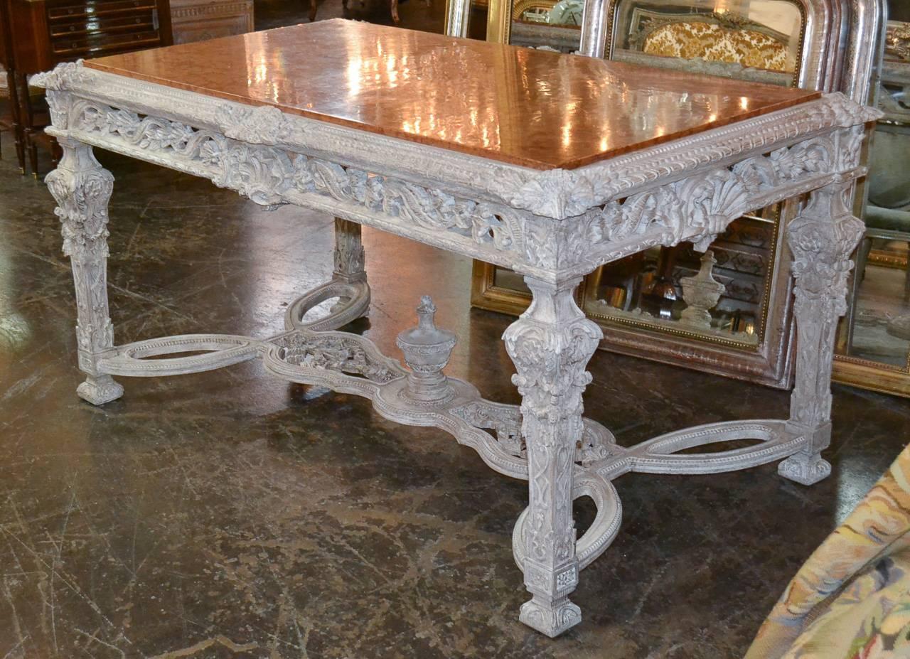 Hand-Carved Beautiful French Carved and Painted Center Table