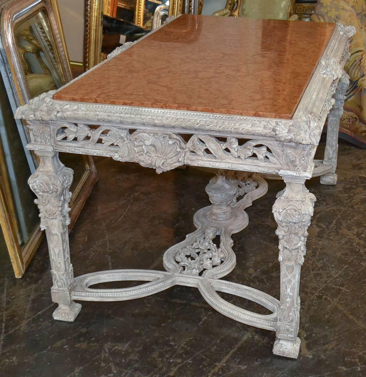 20th Century Beautiful French Carved and Painted Center Table