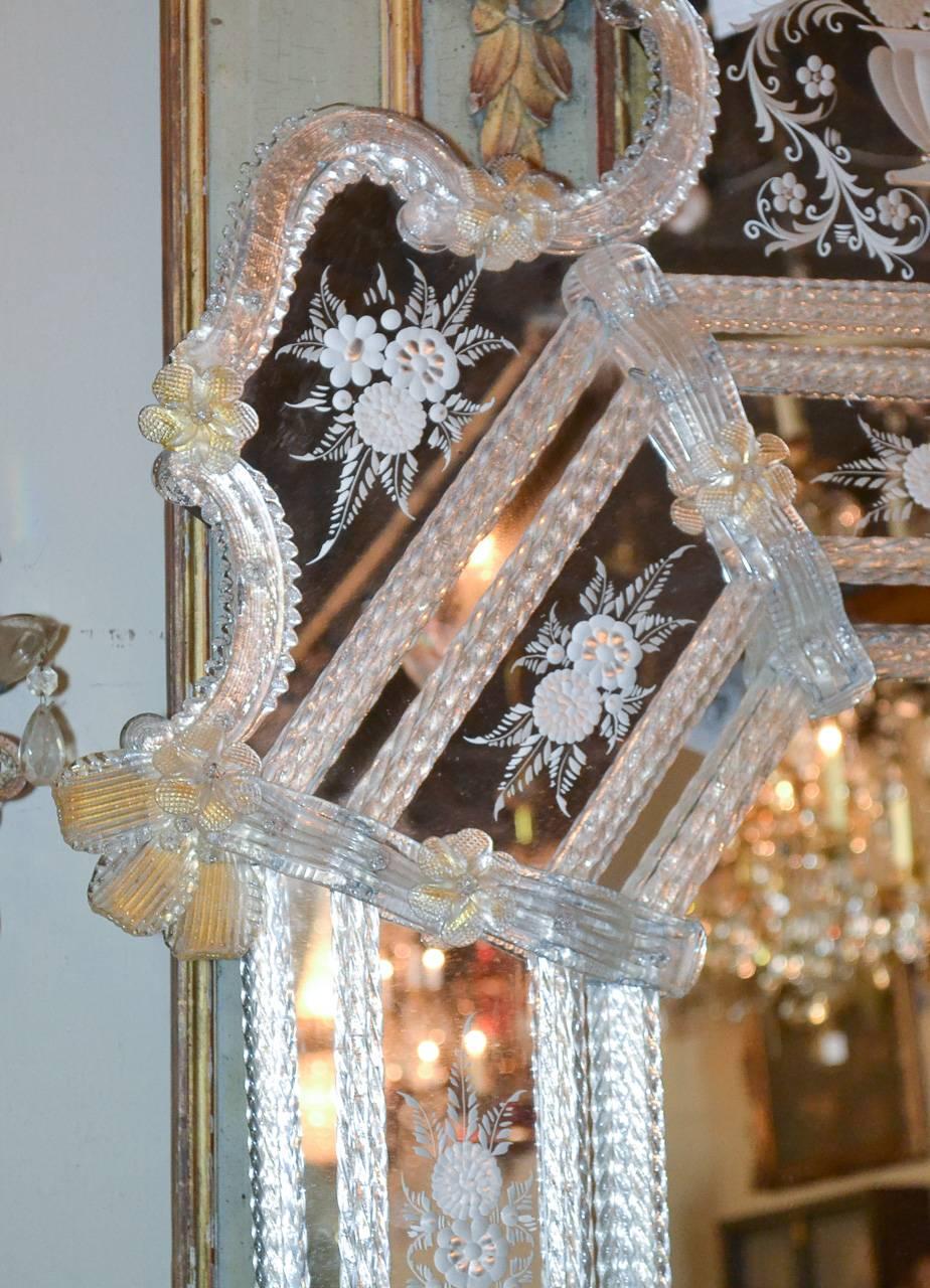 Italian Sensational Antique Venetian Etched Glass Mirror