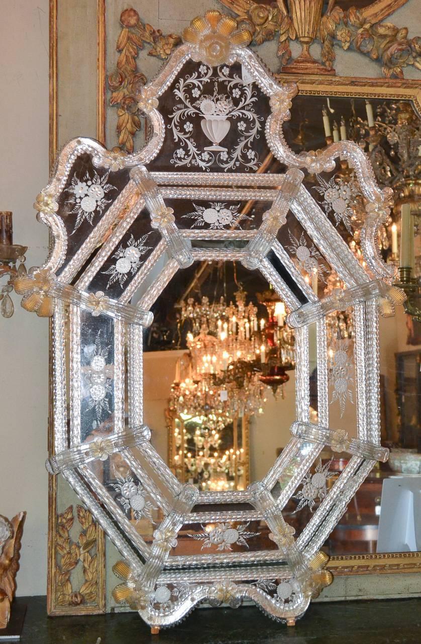 Sensational Antique Venetian Etched Glass Mirror In Good Condition In Dallas, TX