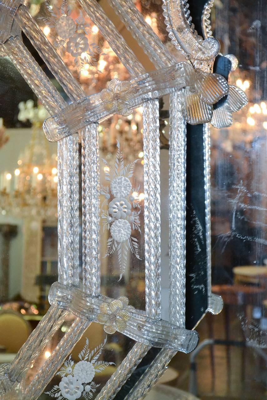 Sensational Antique Venetian Etched Glass Mirror 1