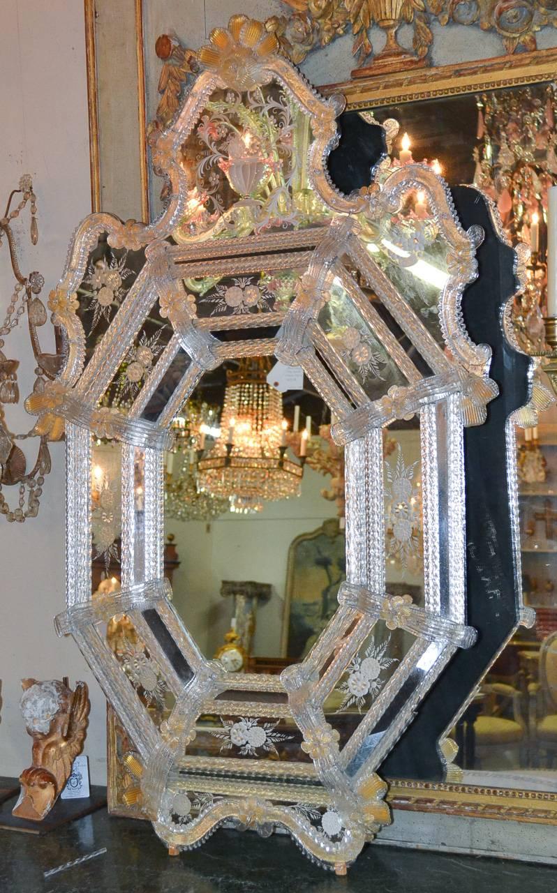 Sensational Antique Venetian Etched Glass Mirror 2