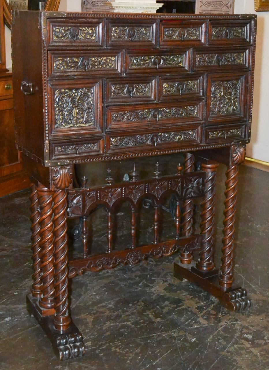 18th Century Spanish Carved Vargueno In Good Condition In Dallas, TX