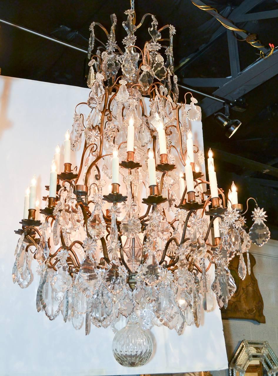 Monumental French Bronze and Crystal Thirty-Five-Light Chandelier In Good Condition In Dallas, TX