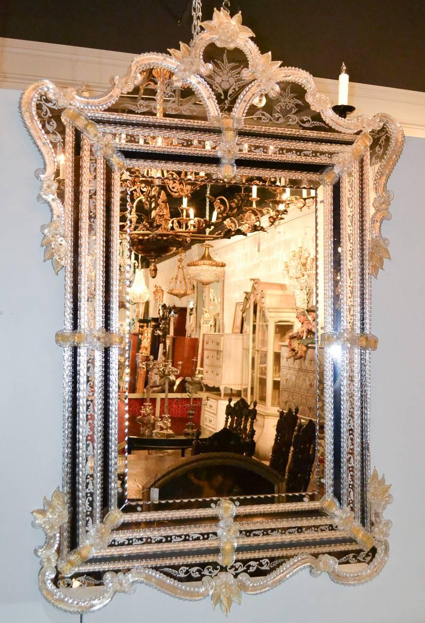 Beautiful Venetian Etched Glass Mirror In Excellent Condition In Dallas, TX