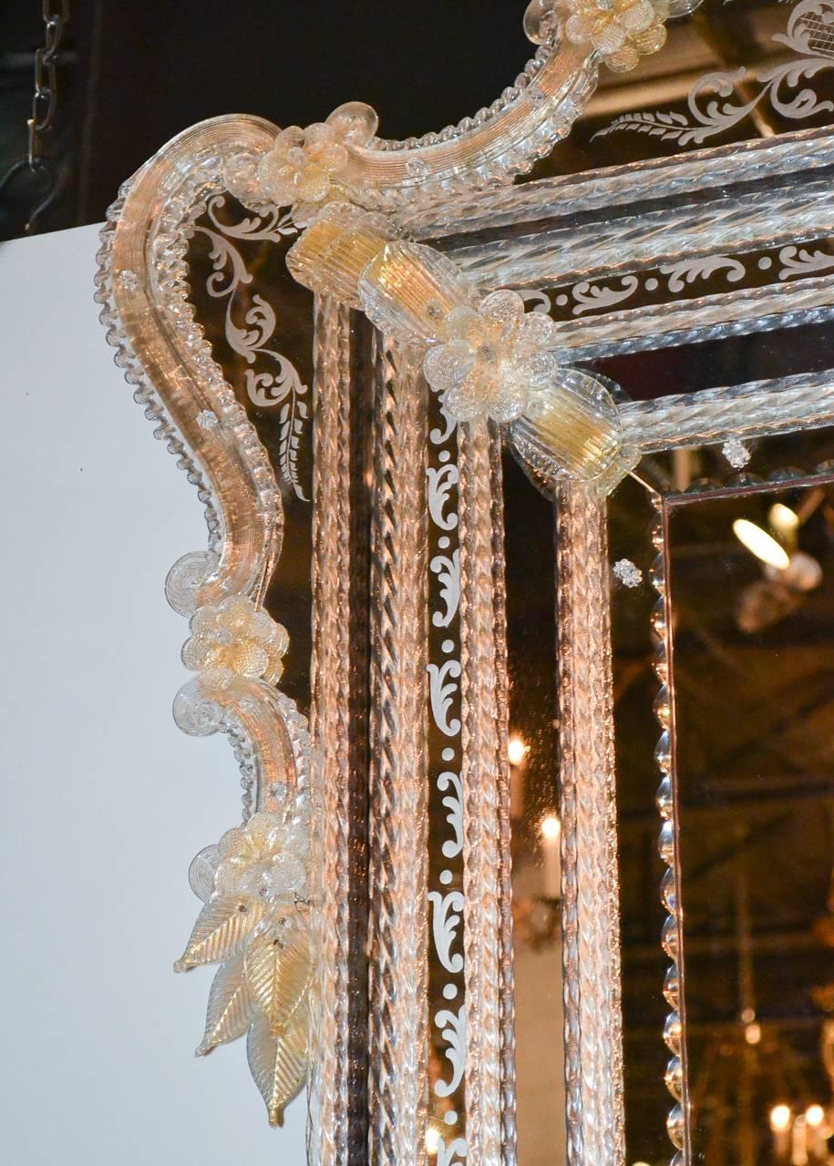 Italian Beautiful Venetian Etched Glass Mirror