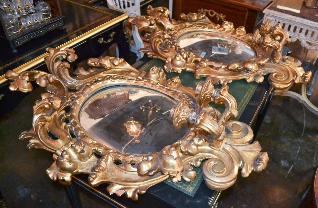 Early 19th Century Pair of Italian Baroque Giltwood Mirrors 3