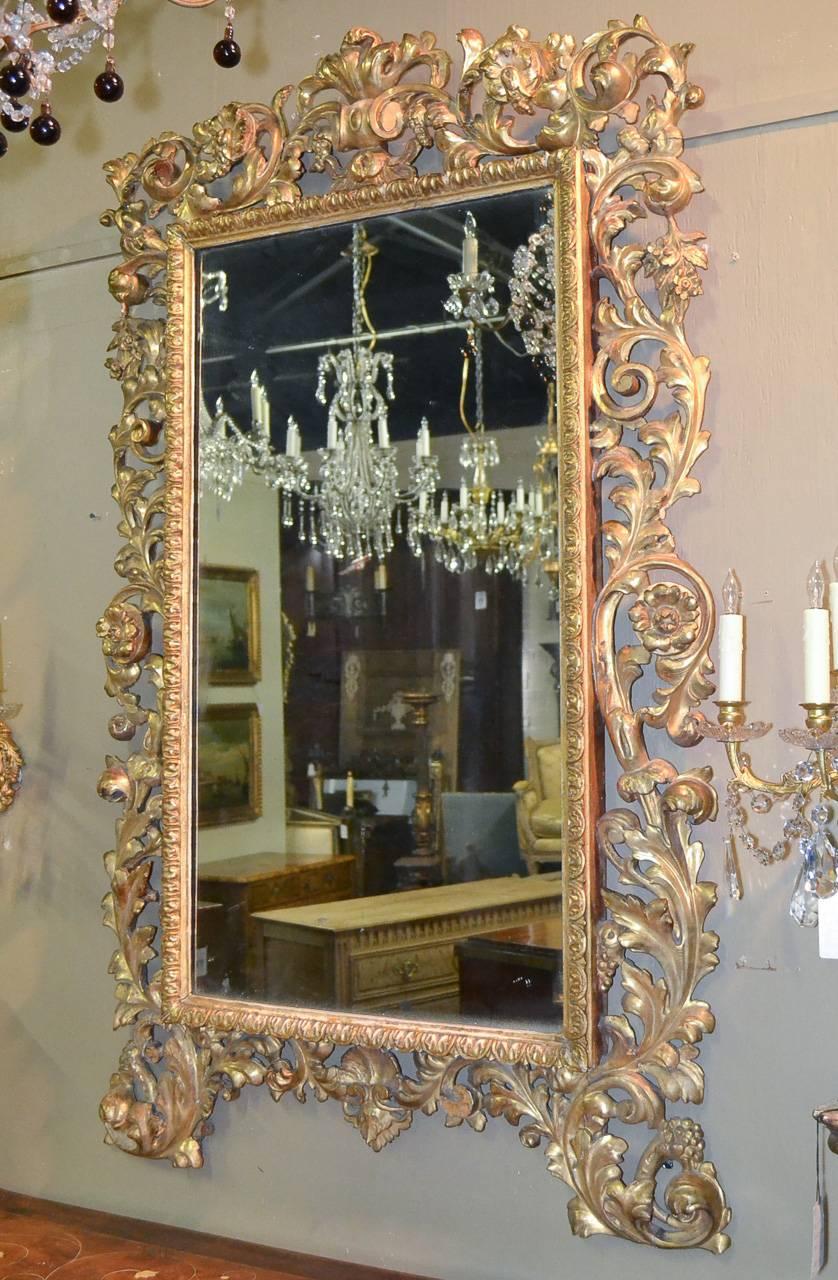 18th Century and Earlier 18th Century Italian Giltwood Florentine Mirror For Sale