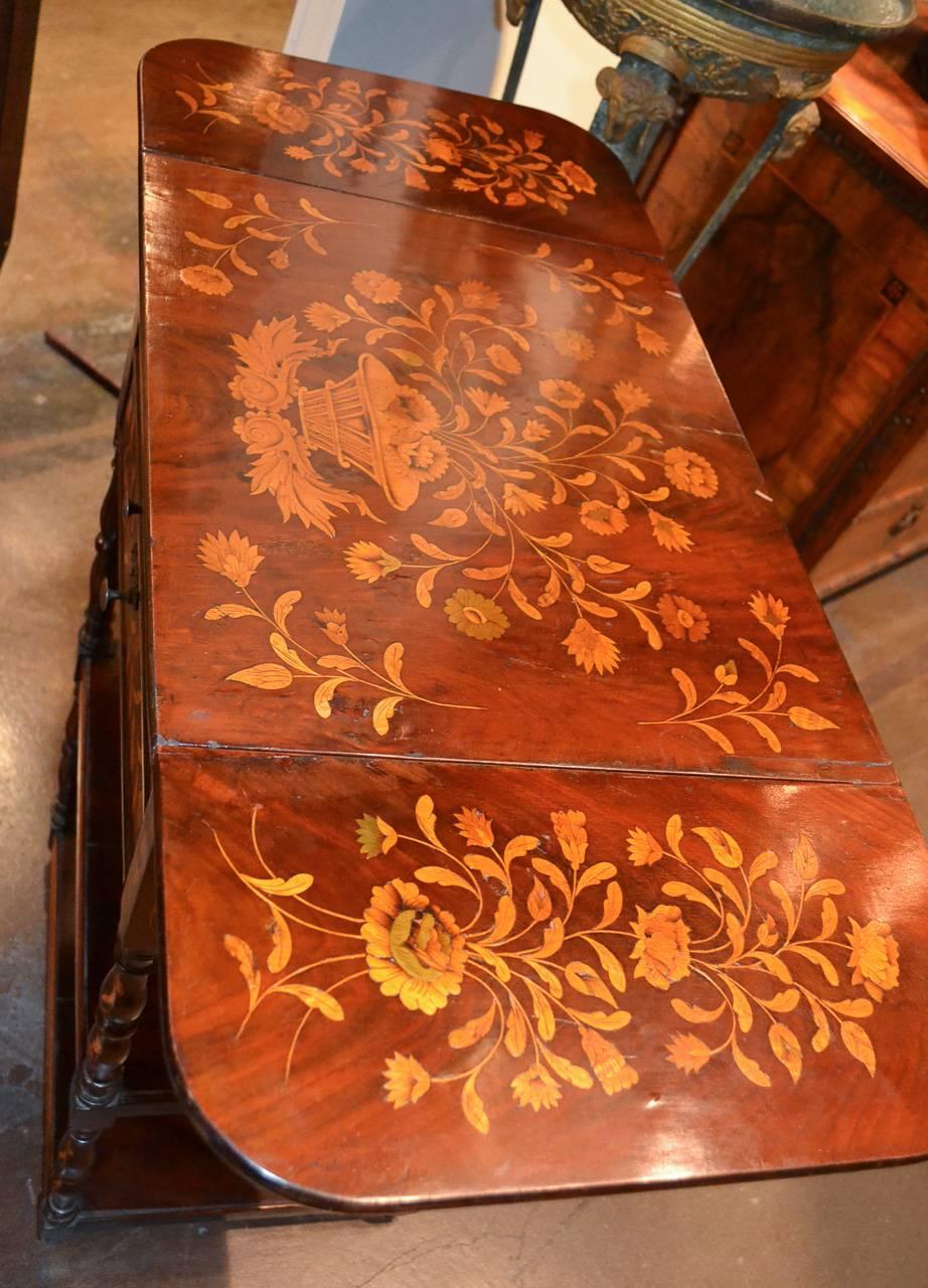 Wood 19th Century Dutch Marquetry Inlaid Drop-Leaf Table