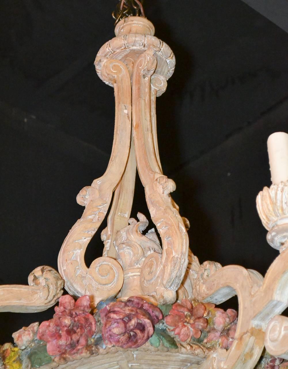 Bleached 19th Century French Carved Wood Chandelier