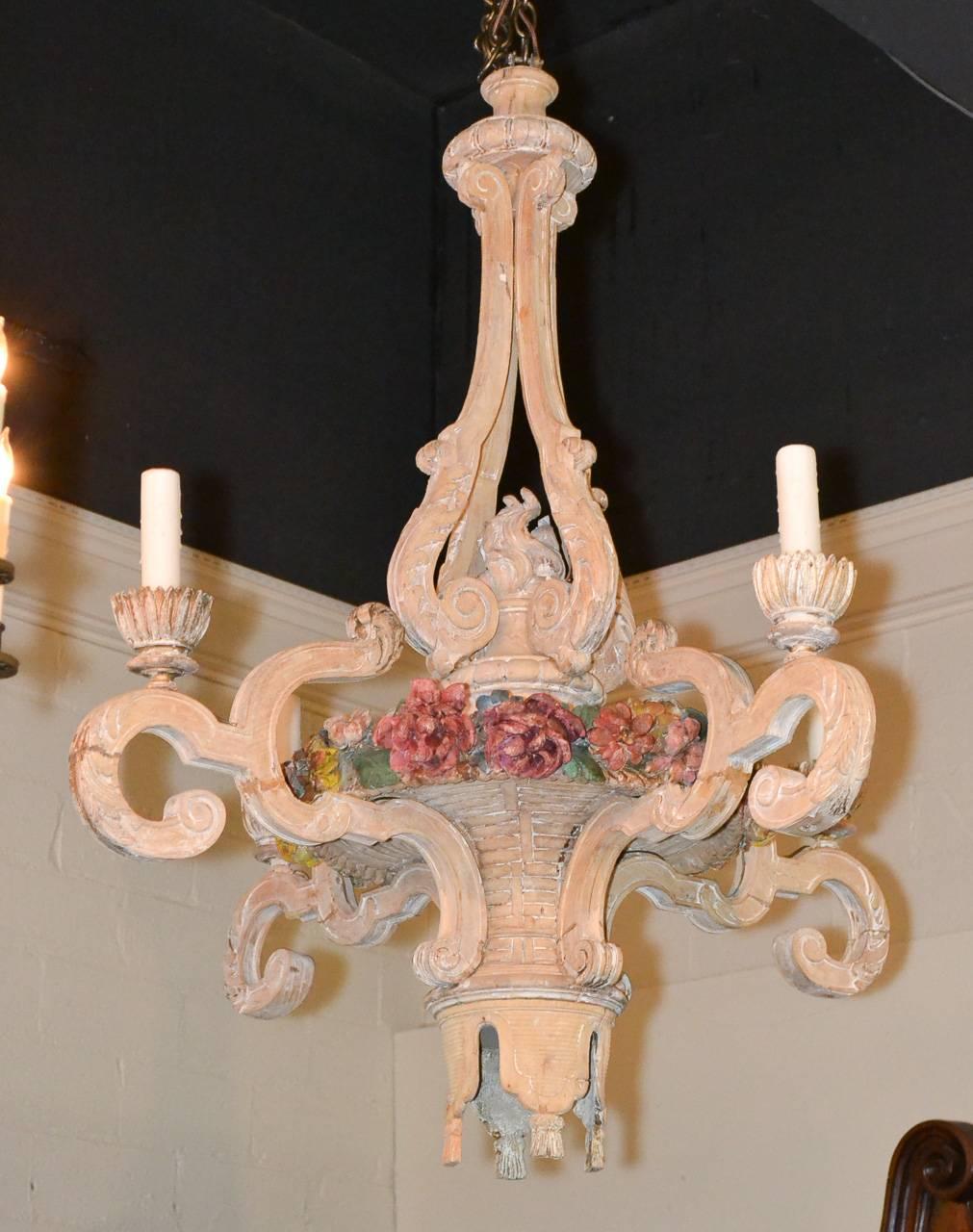 19th Century French Carved Wood Chandelier 4