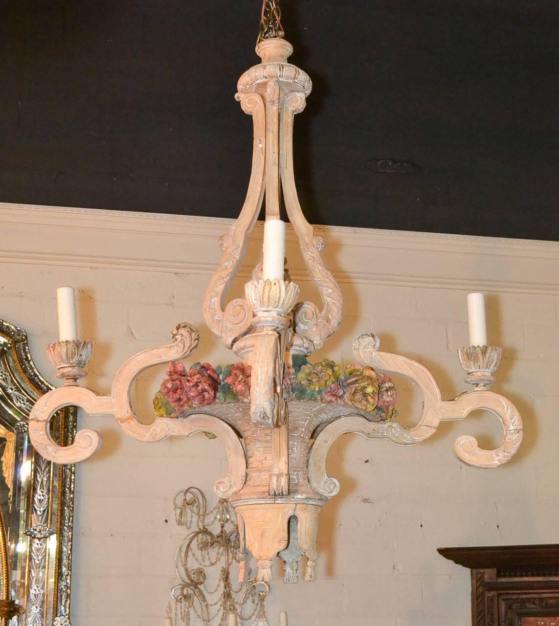 19th Century French Carved Wood Chandelier 2