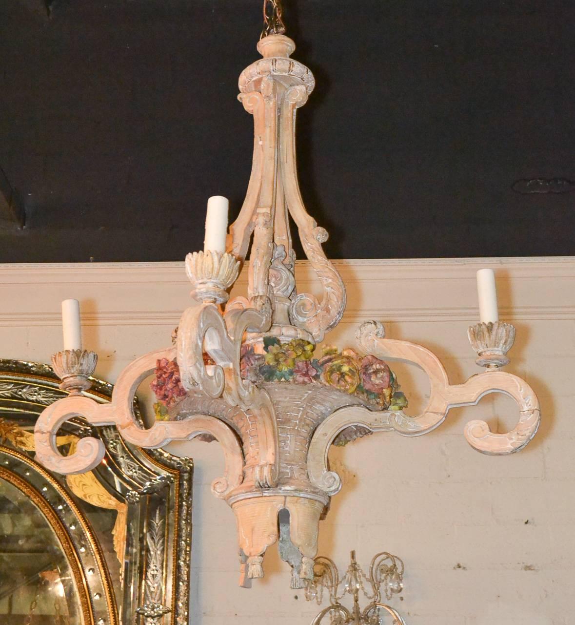 19th Century French Carved Wood Chandelier In Good Condition In Dallas, TX