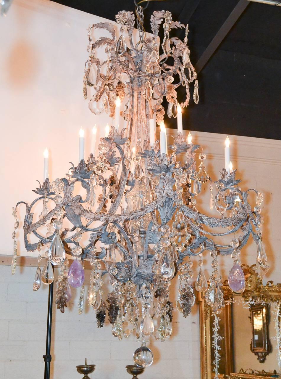 Impressive Custom Rock Crystal Chandelier In Good Condition In Dallas, TX