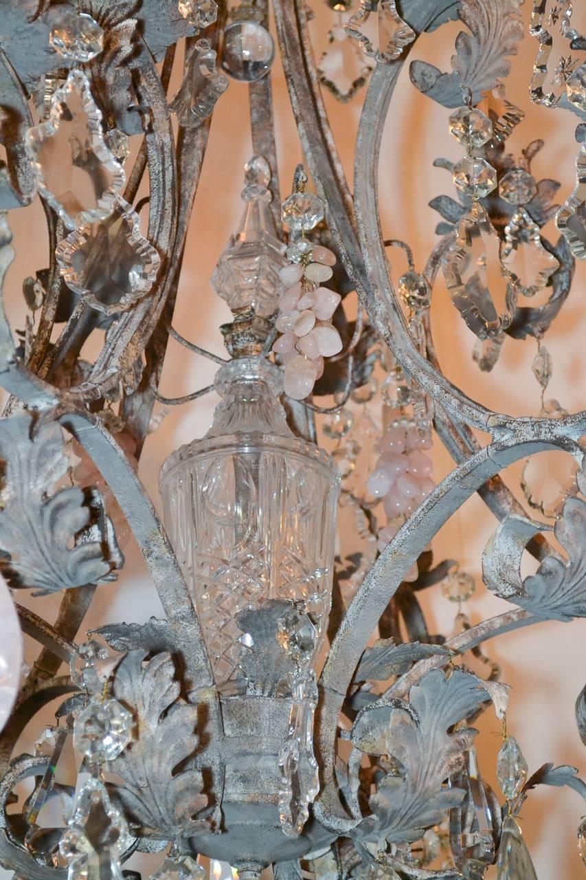 Late 20th Century Custom Iron and Rock Crystal Chandelier