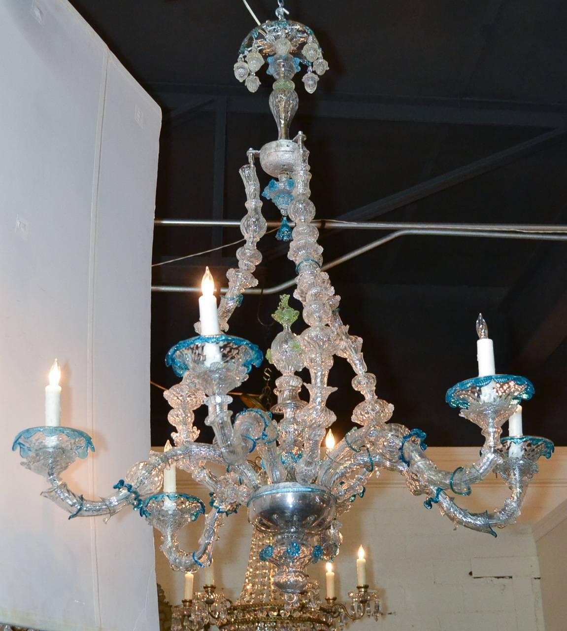 Italian Rare and Unusual Venetian Glass Chandelier For Sale