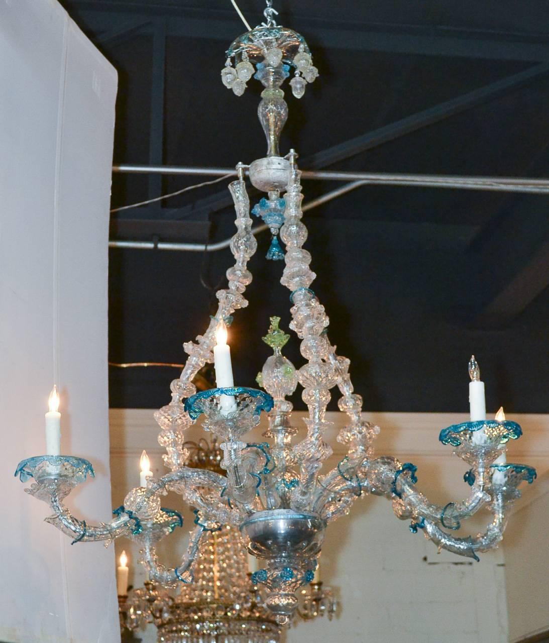 Early 20th Century Rare and Unusual Venetian Glass Chandelier For Sale