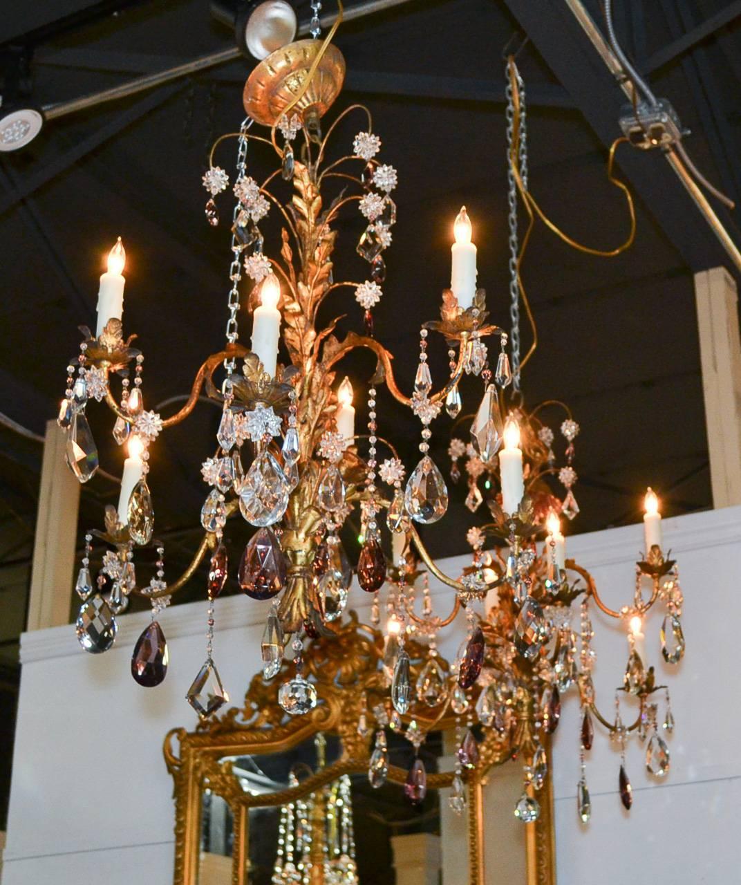 Excellent Pair of Tole and Crystal Chandeliers 2