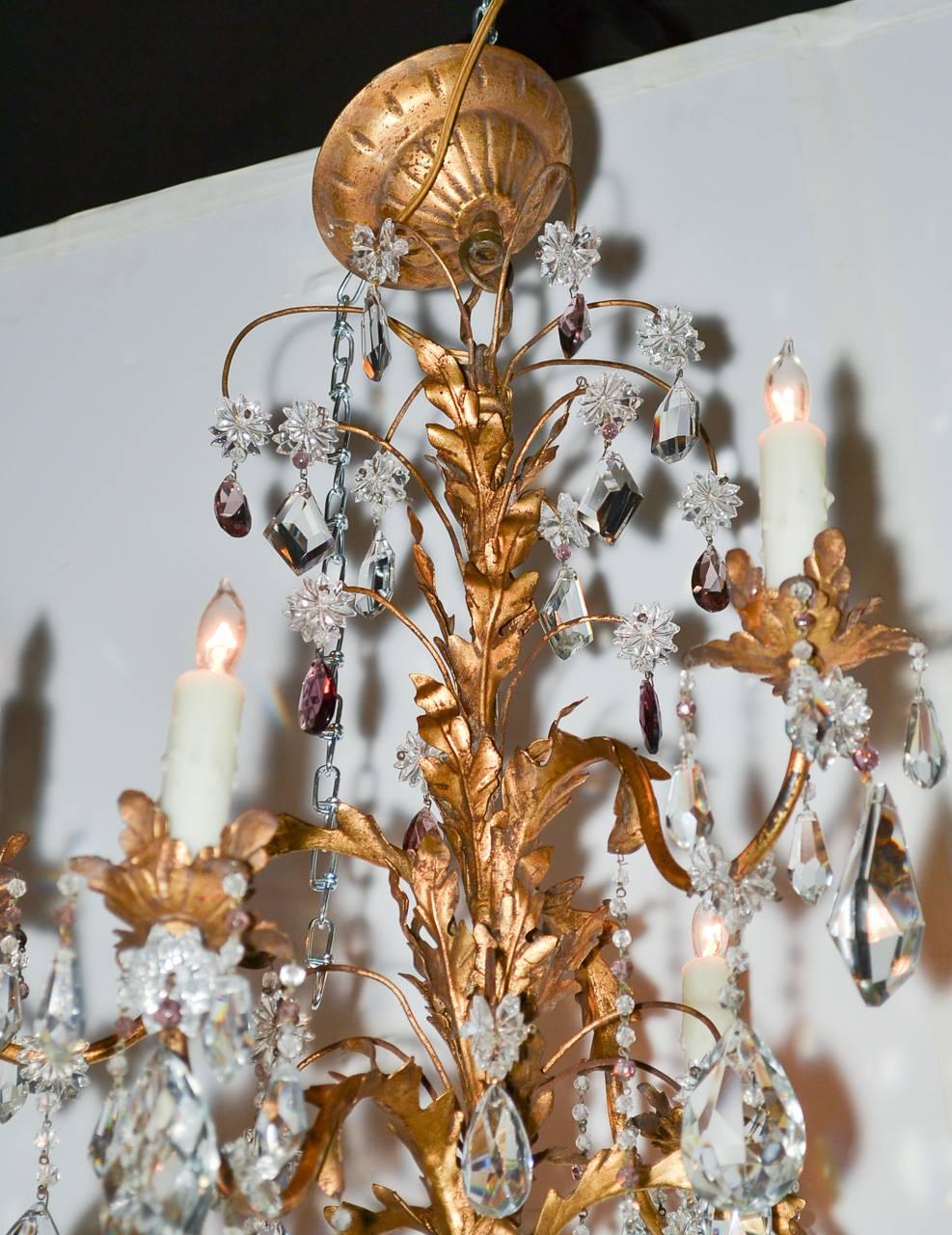 Excellent Pair of Tole and Crystal Chandeliers In Good Condition In Dallas, TX